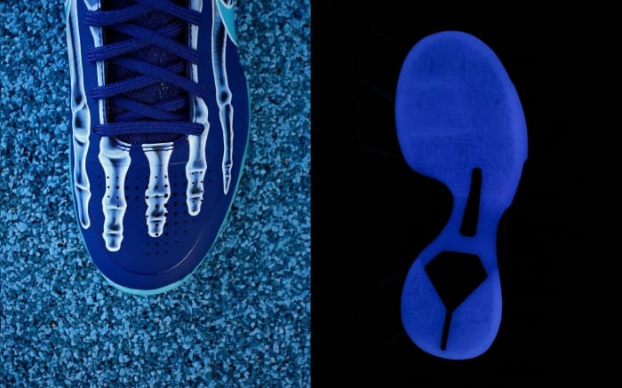 Black and blue Nike Kobe sneakers.